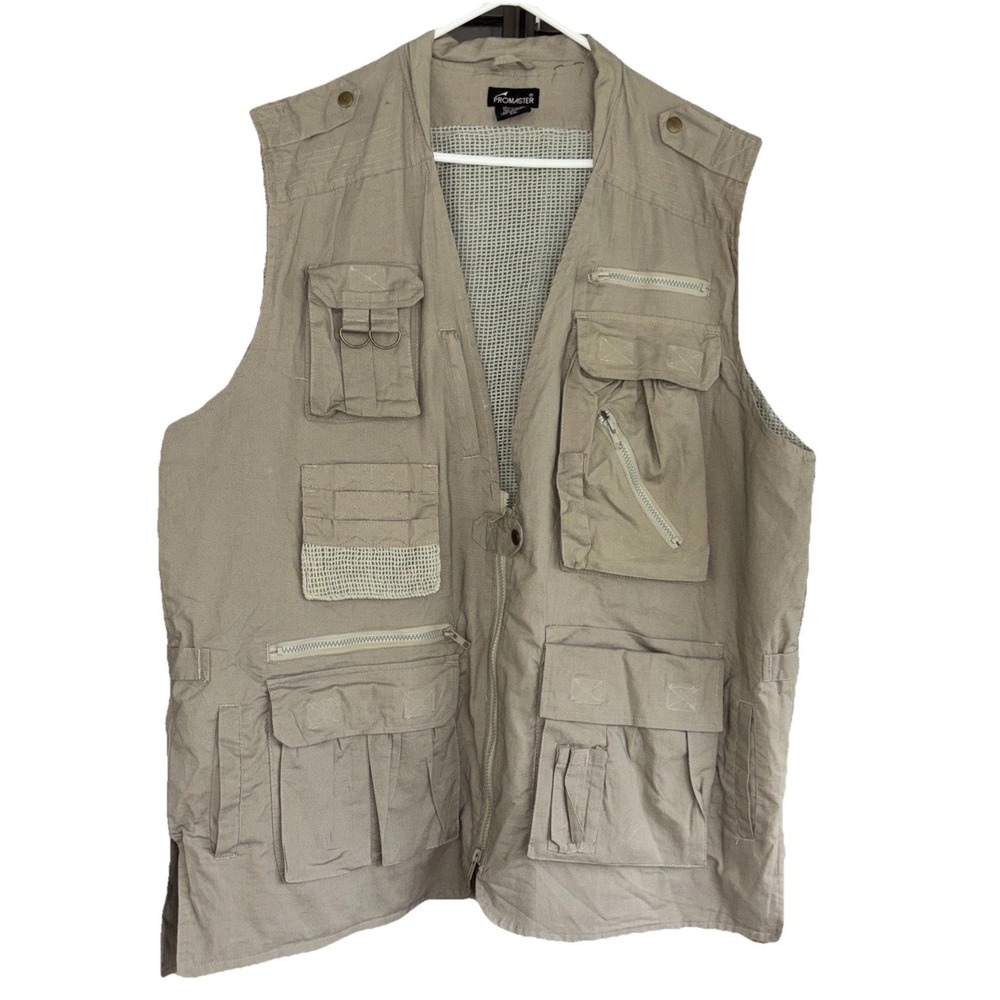 Promaster Men's Beige Cotton Sleeveless w/Pockets Vest 2XL Fishing Hunting